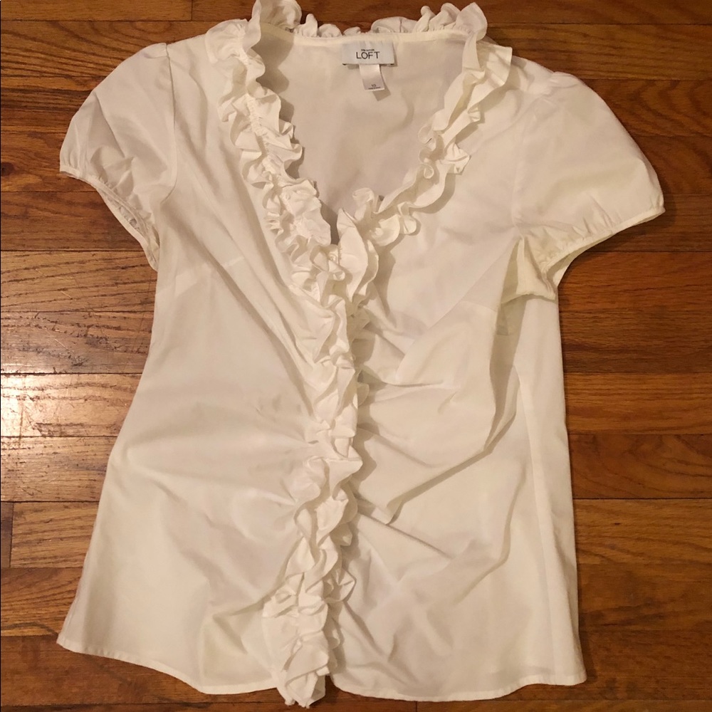 White button down ruffle shirt